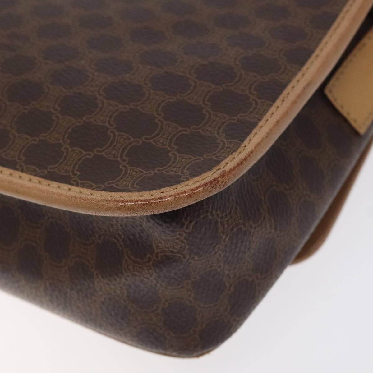 Celine Vintage Macadam Circle Logo Shoulder Bag Canvas and Leather, Brown, Canvas, Shoulder Bag