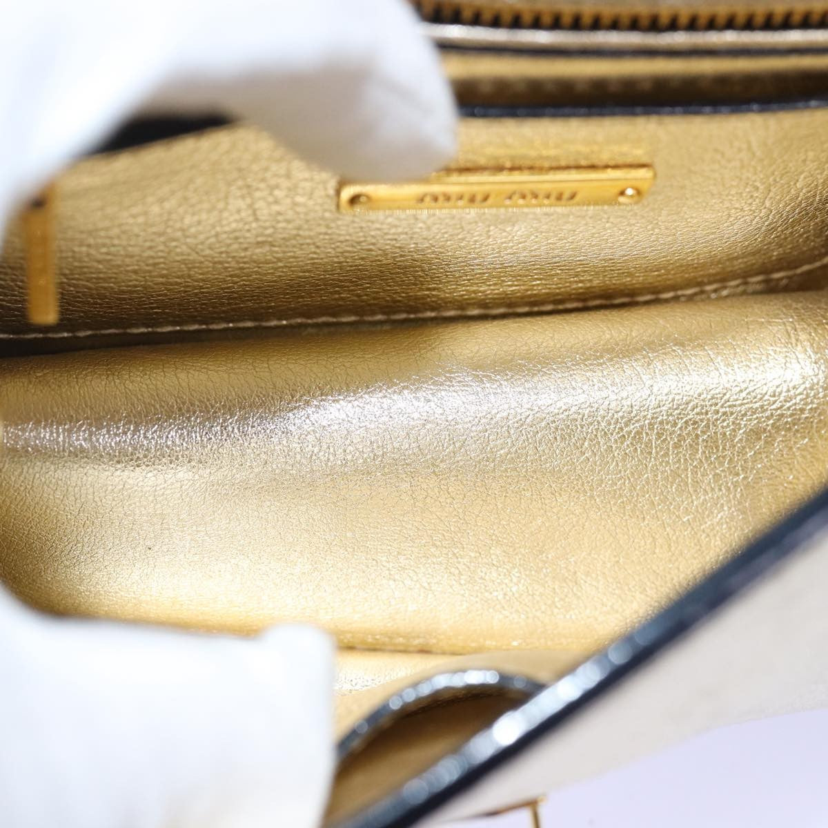 Miu Miu Madras Convertible Compartment Top Handle Bag Leather, GOLD, LEATHER, Handbag