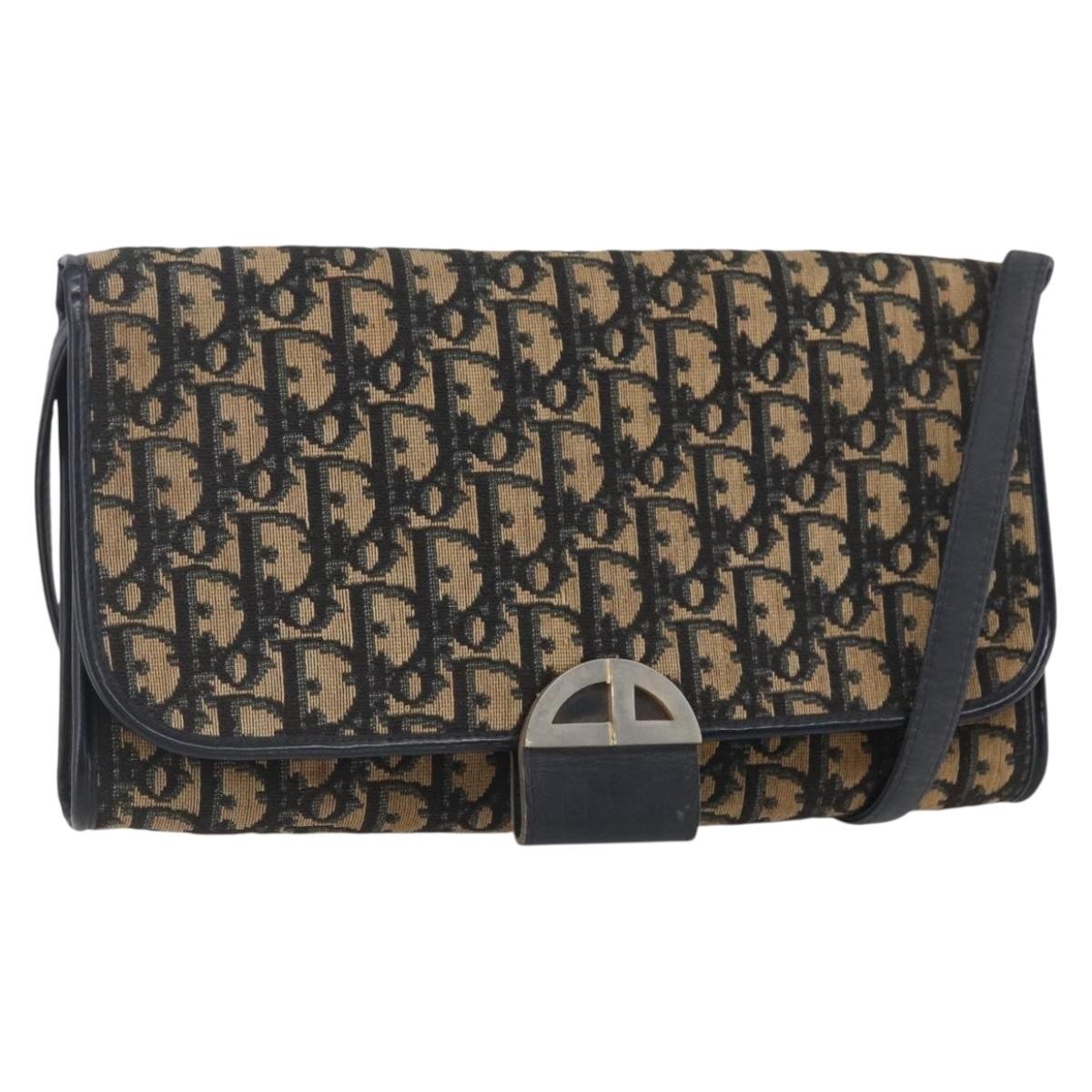 Christian Dior Vintage Trotter Flap Shoulder Bag Diorissimo Canvas, NAVY, CANVAS, Shoulder bag