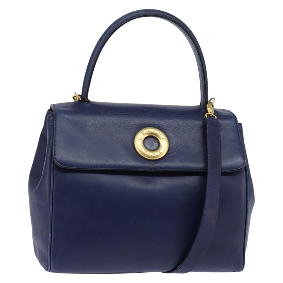 Celine Circle Logo Handbag Leather, BLUE, LEATHER, Handbag