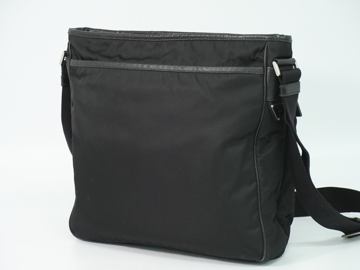 Prada Double Pocket Zip Messenger Tessuto, BLACK, NYLON, Shoulder bag