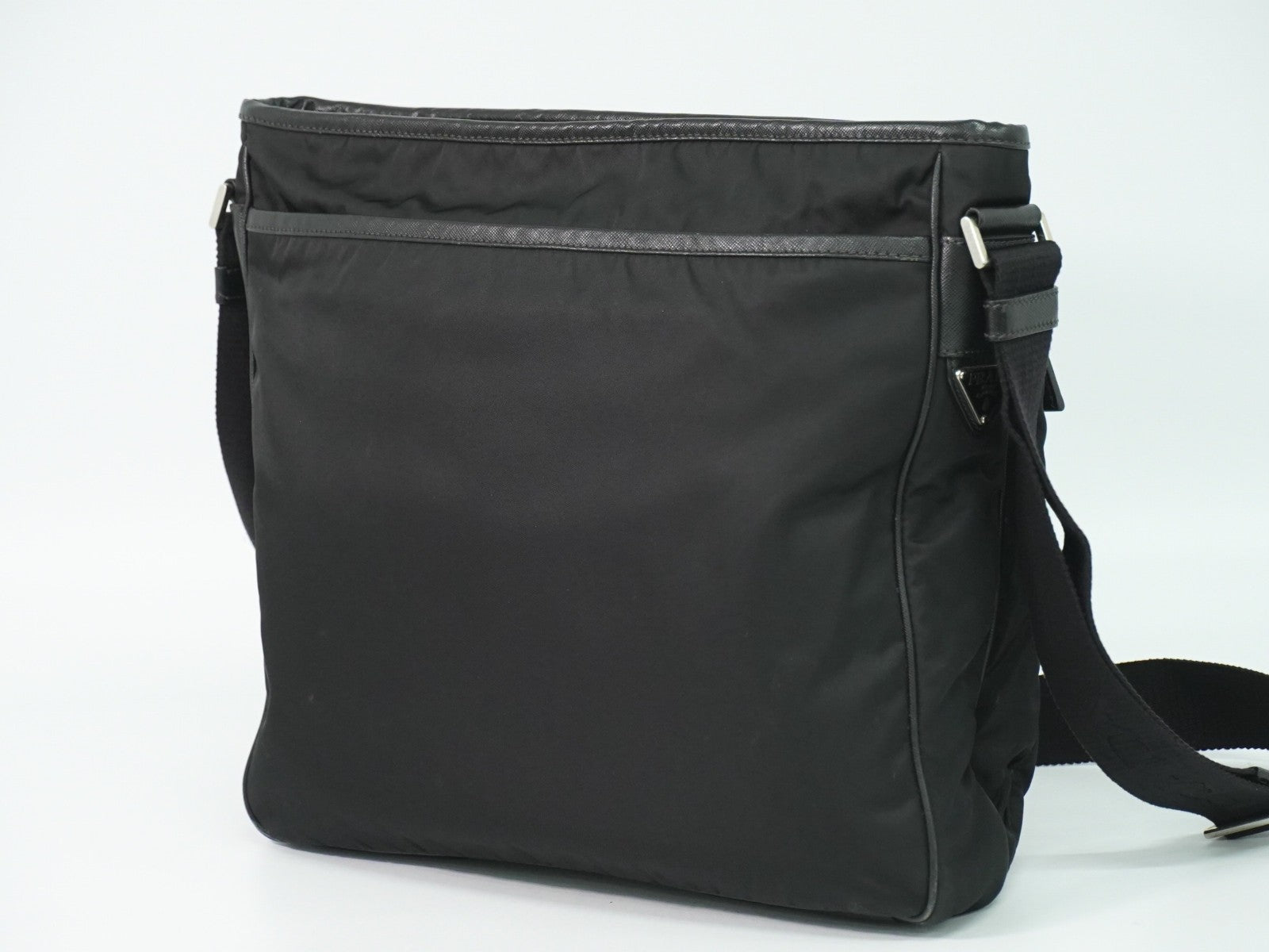 Prada Double Pocket Zip Messenger Tessuto, BLACK, NYLON, Shoulder bag