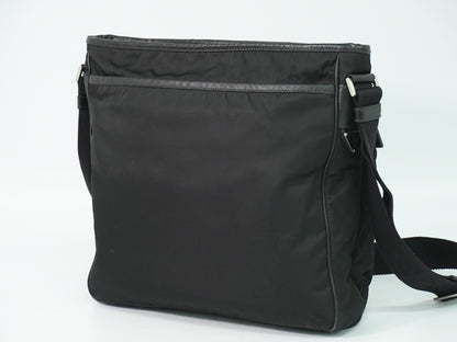 Prada Double Pocket Zip Messenger Tessuto, BLACK, NYLON, Shoulder bag