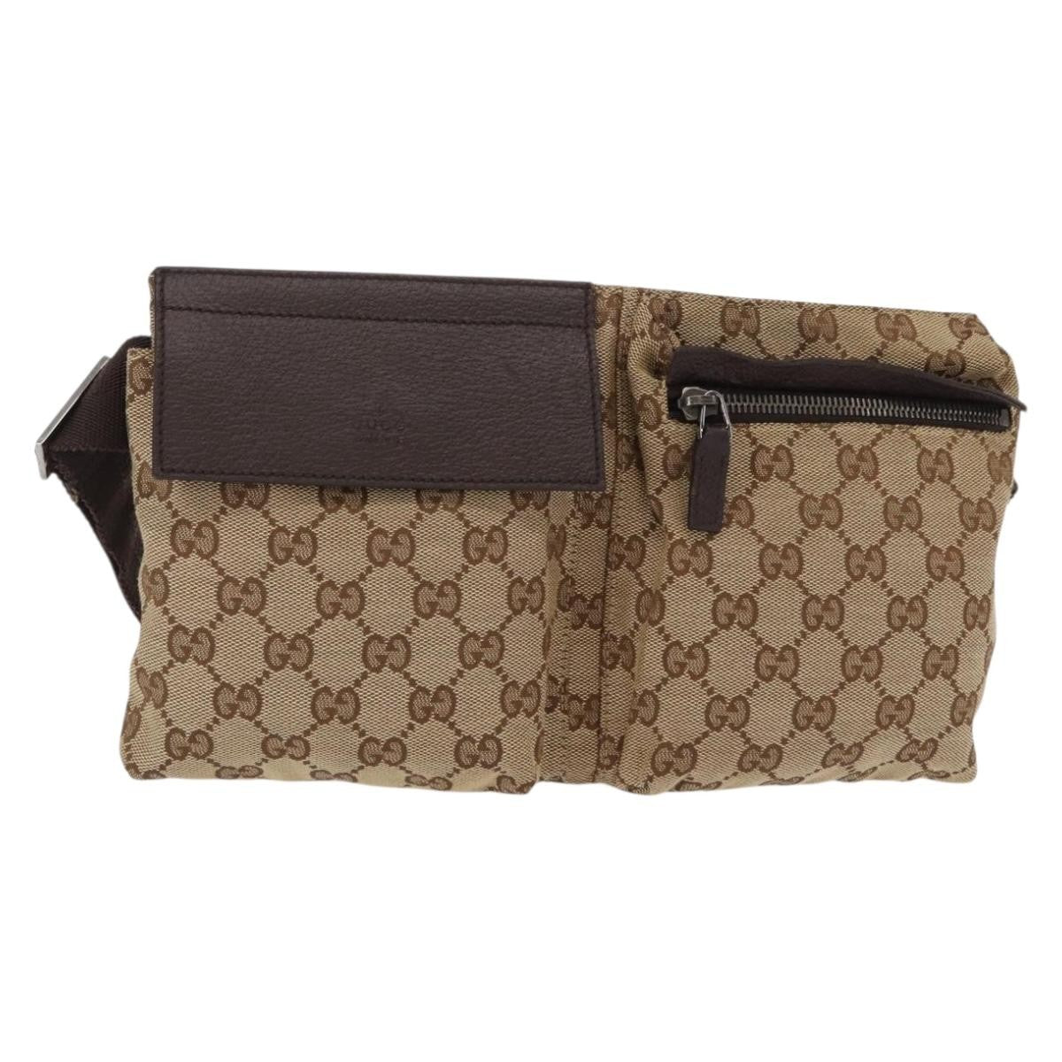 Gucci Vintage Double Belt Bag GG Canvas with Leather, BEIGE, CANVAS, Clutche & pouche