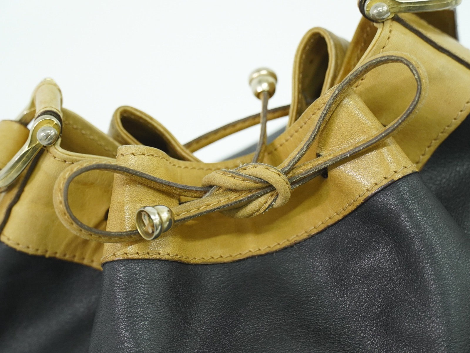 Celine Triomphe Drawstring Bucket Bag Leather, BLACK, LEATHER, Shoulder bag