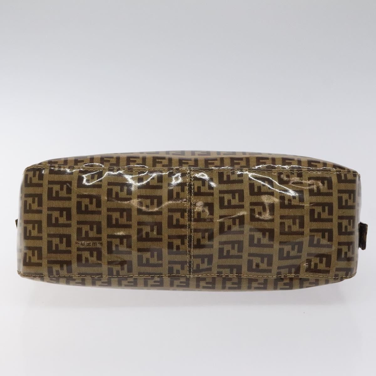 Fendi Vintage FF Buckle Curved Hobo Zucchino Coated Canvas, BROWN, PATENT_LEATHER, Handbag