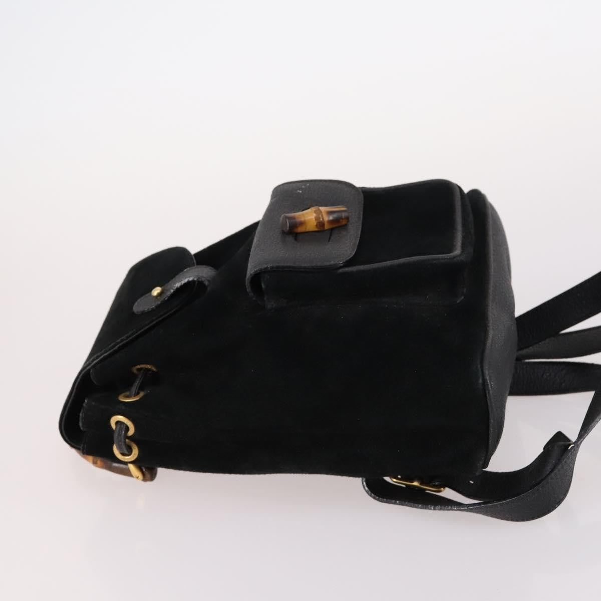 Gucci Vintage Bamboo Backpack Suede, BLACK, SUEDE, Backpack