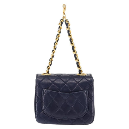 Chanel Square Classic Single Flap Top Handle Bag Quilted Lambskin, NAVY, LEATHER, Clutche & pouche