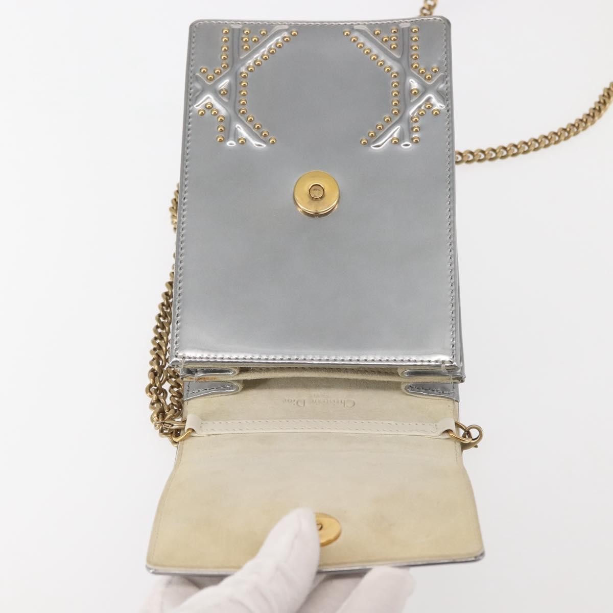 Christian Dior Ultra Matte Diorama Vertical Clutch on Chain Studded Leather, SILVER, PATENT_LEATHER, Clutche & pouche