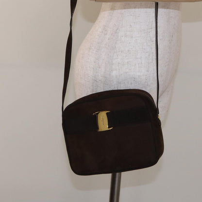 Salvatore Ferragamo Vala Shoulder Bag Suede, BROWN, SUEDE, Shoulder bag