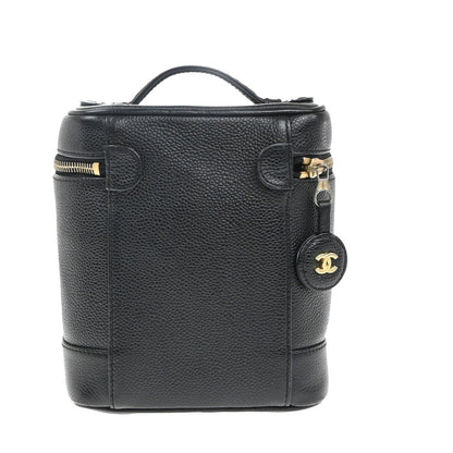 Chanel Vintage Timeless Cosmetic Case Caviar, BLACK, LEATHER, Handbag