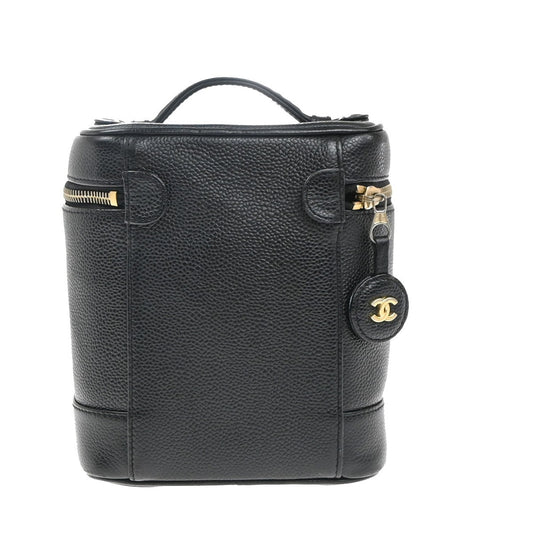 Chanel Vintage Timeless Cosmetic Case Caviar, BLACK, LEATHER, Handbag