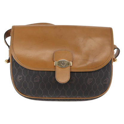 Christian Dior Vintage Honeycomb Shoulder Bag Canvas and Leather, BROWN, CANVAS, Shoulder bag