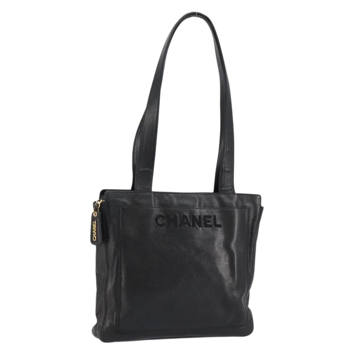 Chanel Vintage Logo Tote Caviar, BLACK, LEATHER, Tote bag