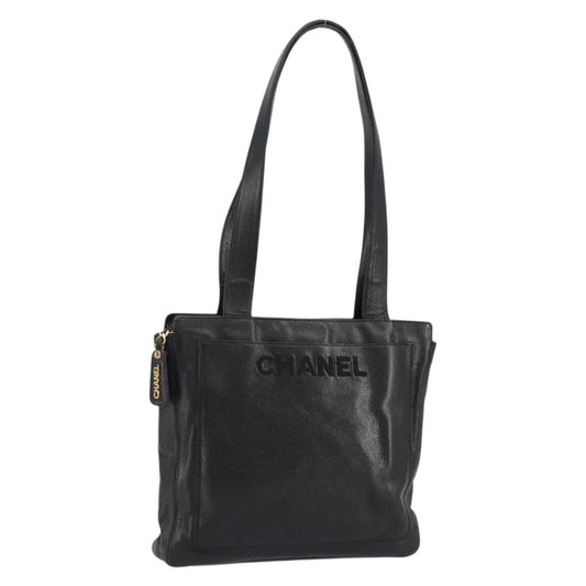 Chanel Vintage Logo Tote Caviar, BLACK, LEATHER, Tote bag