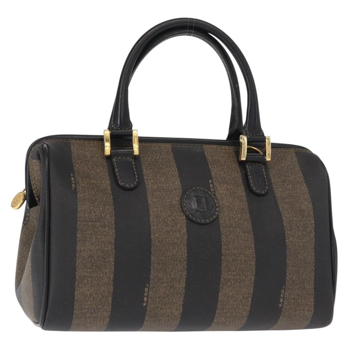 Fendi Vintage Pequin Convertible Boston Bag Coated Canvas, BROWN, CANVAS, Travel bag