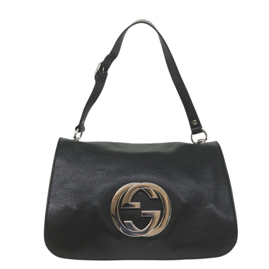 Gucci Blondie Flap Bag Leather, Black, Leather, Shoulder Bag