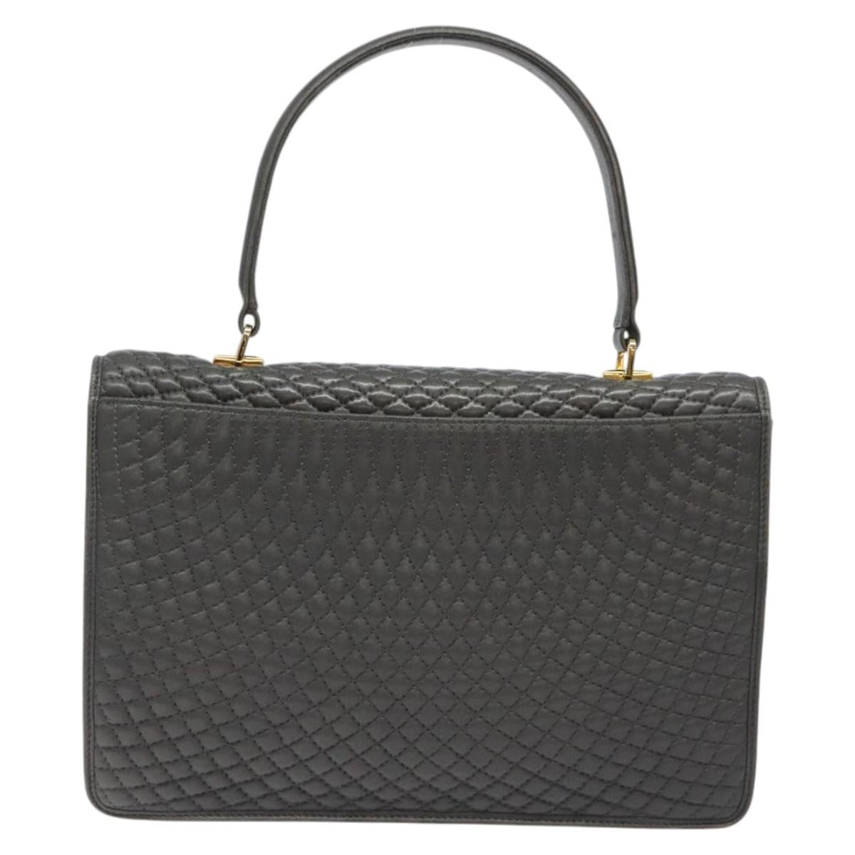 Bally Vintage Handbag Quilted Leather, GRAY, LEATHER, Handbag