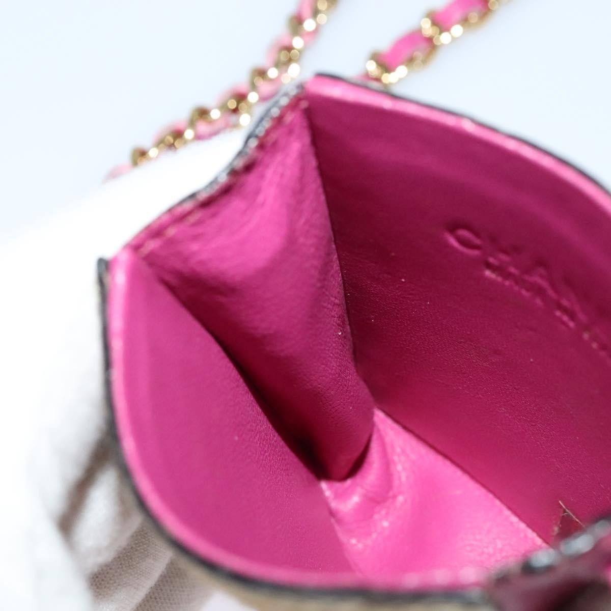 Chanel Vintage Card Case with Charm Quilted Lambskin, PINK, LEATHER, Card Holders