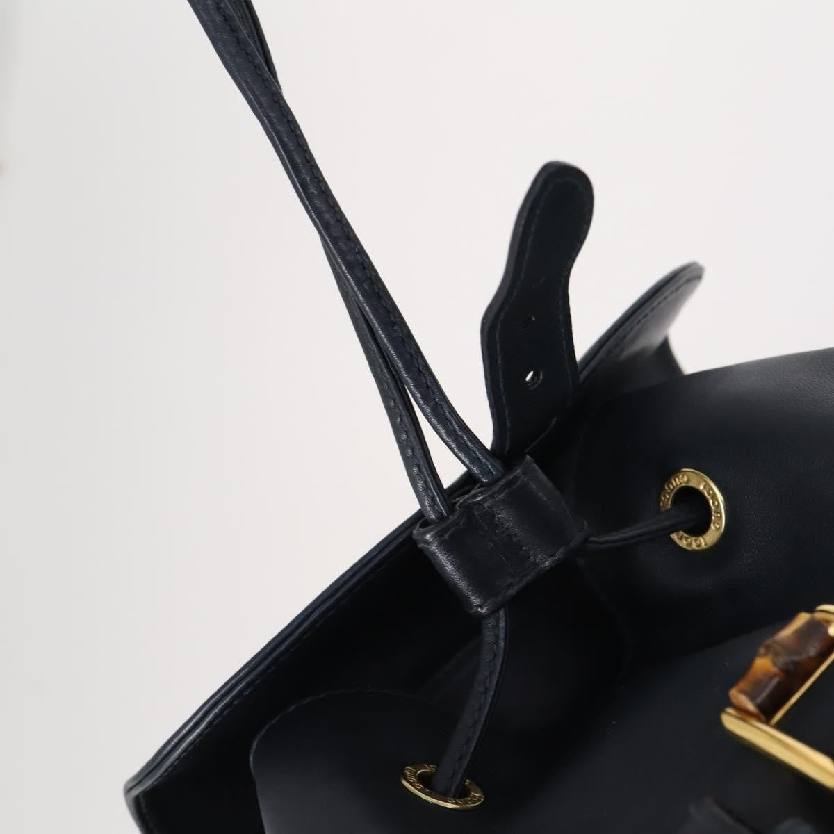 Gucci Vintage Bamboo Backpack Leather, NAVY, LEATHER, Backpack