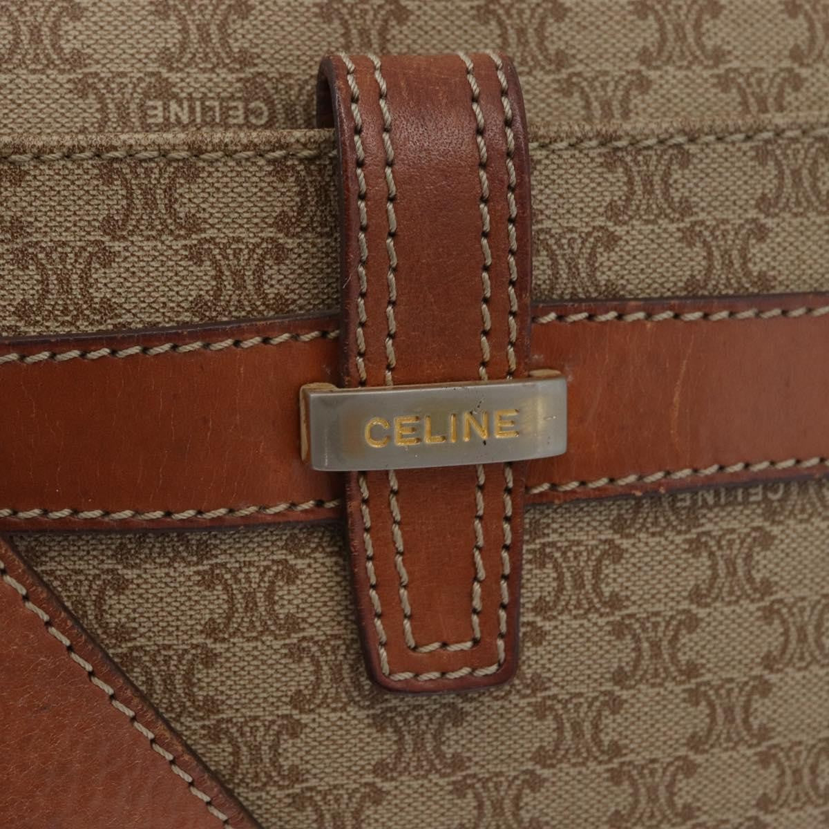 Celine Vintage Macadam Shoulder Bag Canvas and Leather, BEIGE, CANVAS, Shoulder bag