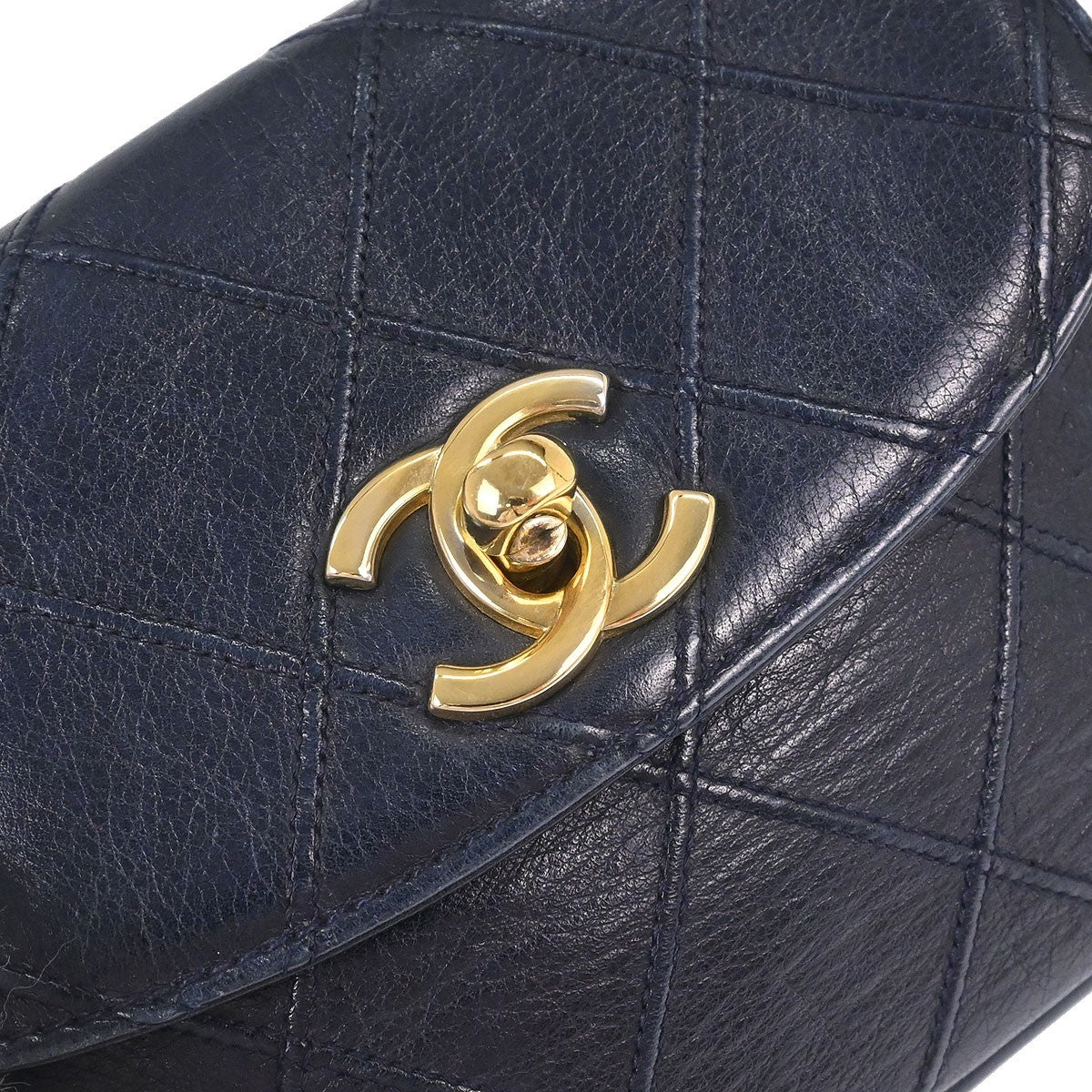 Chanel Vintage Flap Waist Bag Leather, NAVY, LEATHER, Clutche & pouche