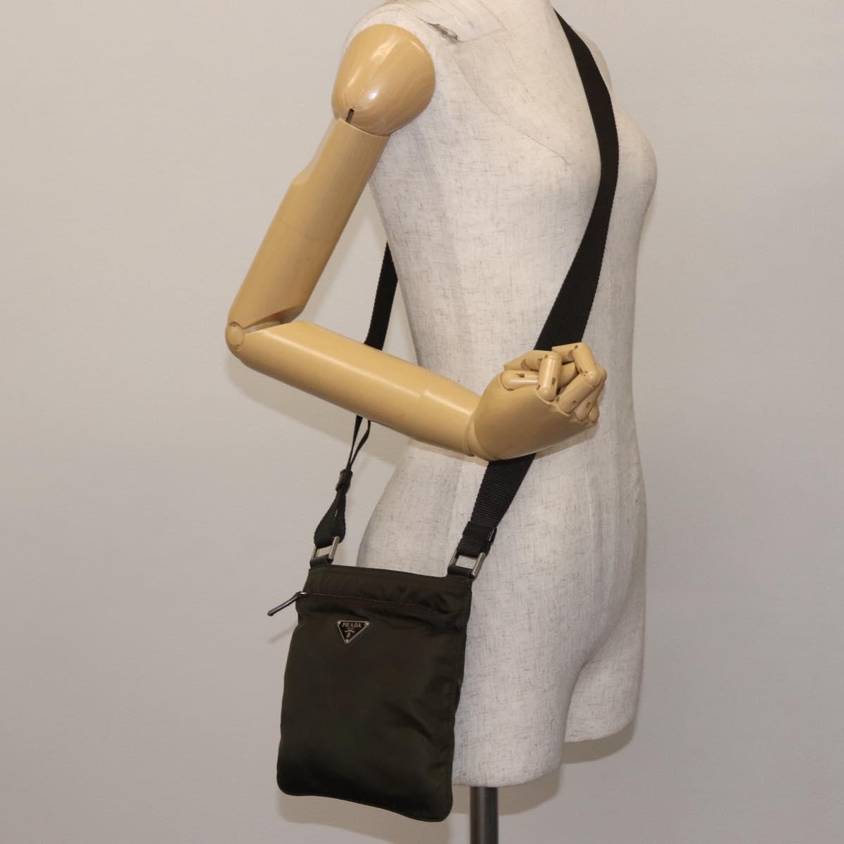 Prada Front Pocket Messenger Bag Tessuto, Khaki, Nylon, Shoulder Bag
