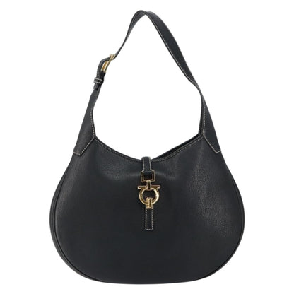 Salvatore Ferragamo Gancini Shoulder Bag Leather, BLACK, LEATHER, Shoulder bag