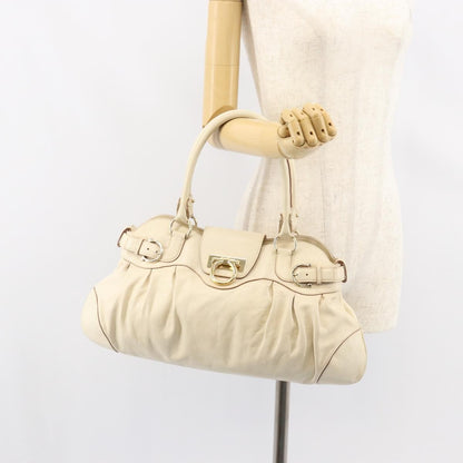 Salvatore Ferragamo Gancini handbag Leather, WHITE, LEATHER, Handbag