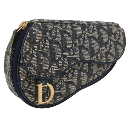 Christian Dior Vintage Saddle Coin Purse Diorissimo Canvas, Navy, Canvas, Clutch