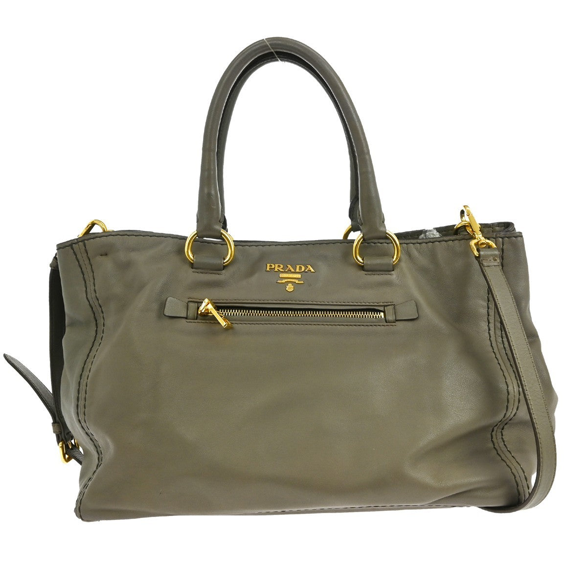Prada Front Pocket Convertible Tote Leather, GRAY, LEATHER, Tote bag