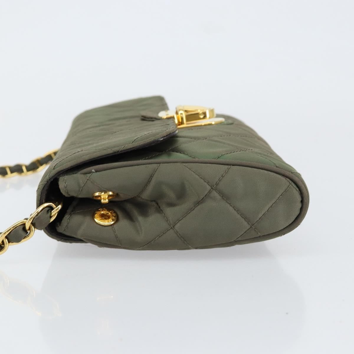 Prada Pushlock Chain Flap Bag Quilted Tessuto, KHAKI, NYLON, Shoulder bag