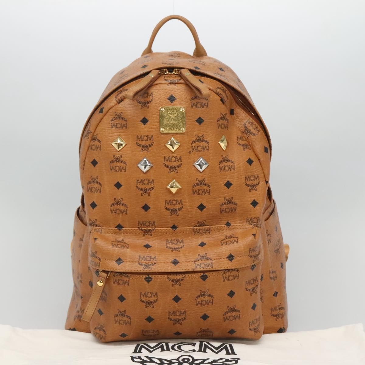 MCM Vicetos Logo PVC Cuir, BROWN, CANVAS, Backpack