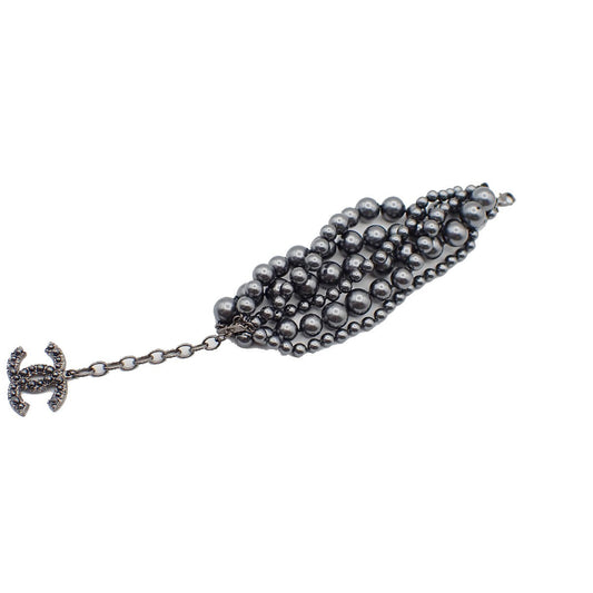 Chanel CC Charm Bracelet Faux Pearls and Metal, BLACK, SILVER_PLATED, Bracelet