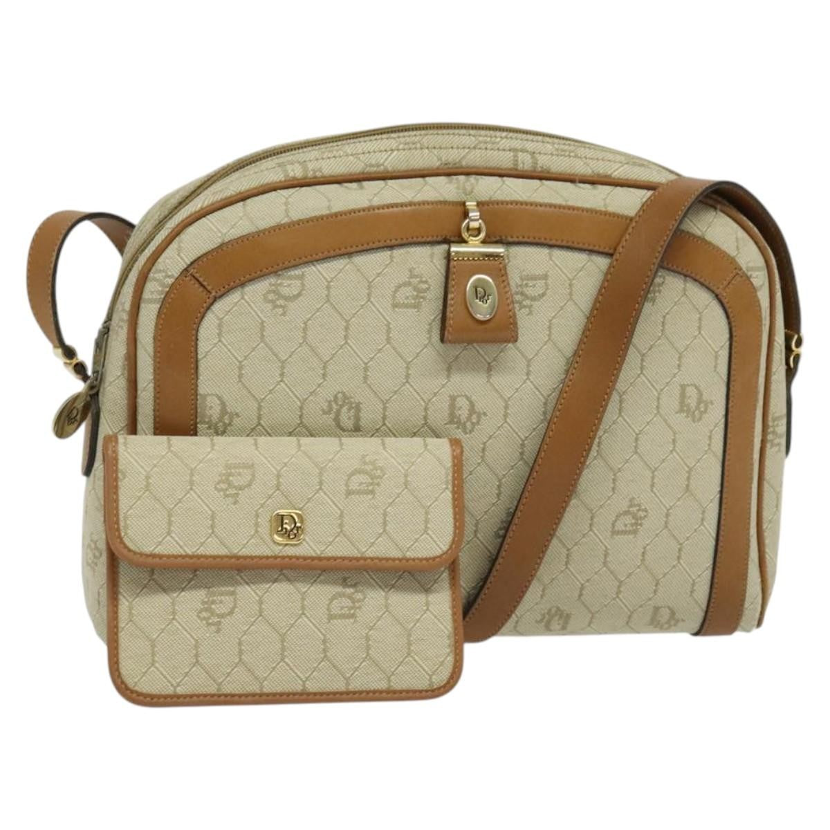 Christian Dior Vintage Honeycomb Shoulder Bag Canvas, BEIGE, CANVAS, Shoulder bag