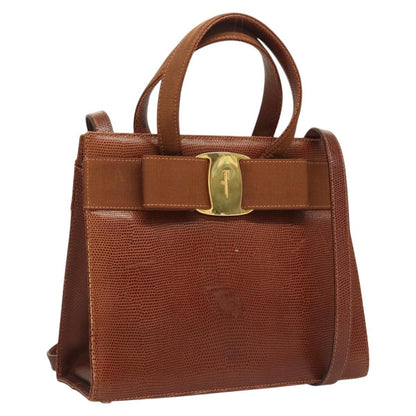 Salvatore Ferragamo Convertible Vara Bow Tote Leather, BROWN, LEATHER, Handbag