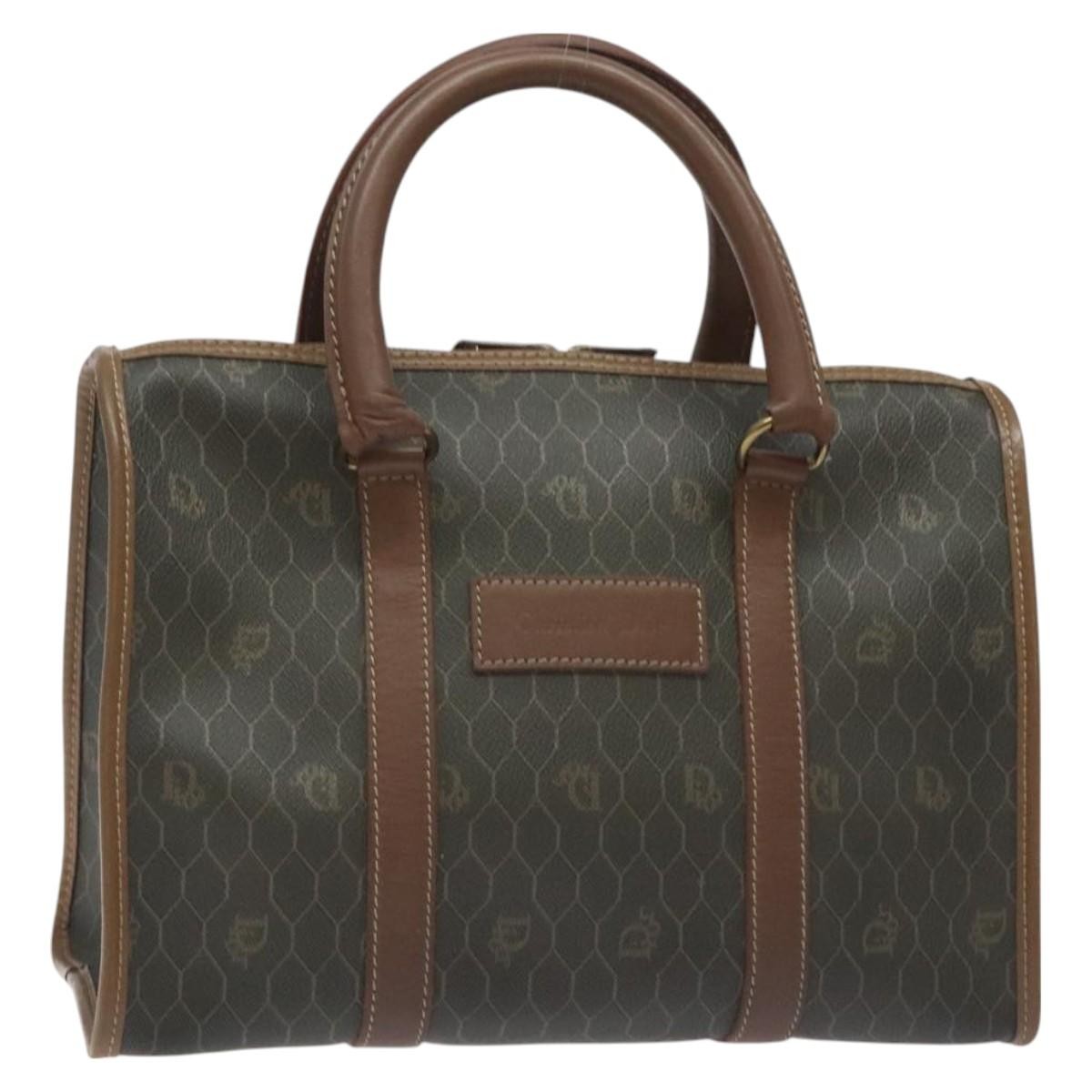 Christian Dior Vintage Honeycomb Handbag Canvas Leather, BLACK, CANVAS, Handbag