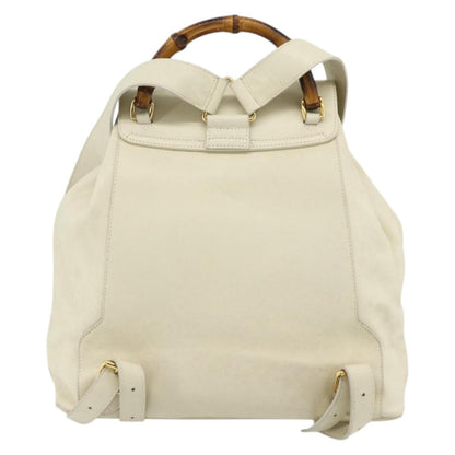 Gucci Vintage Bamboo Backpack Leather, White, Leather, Backpack
