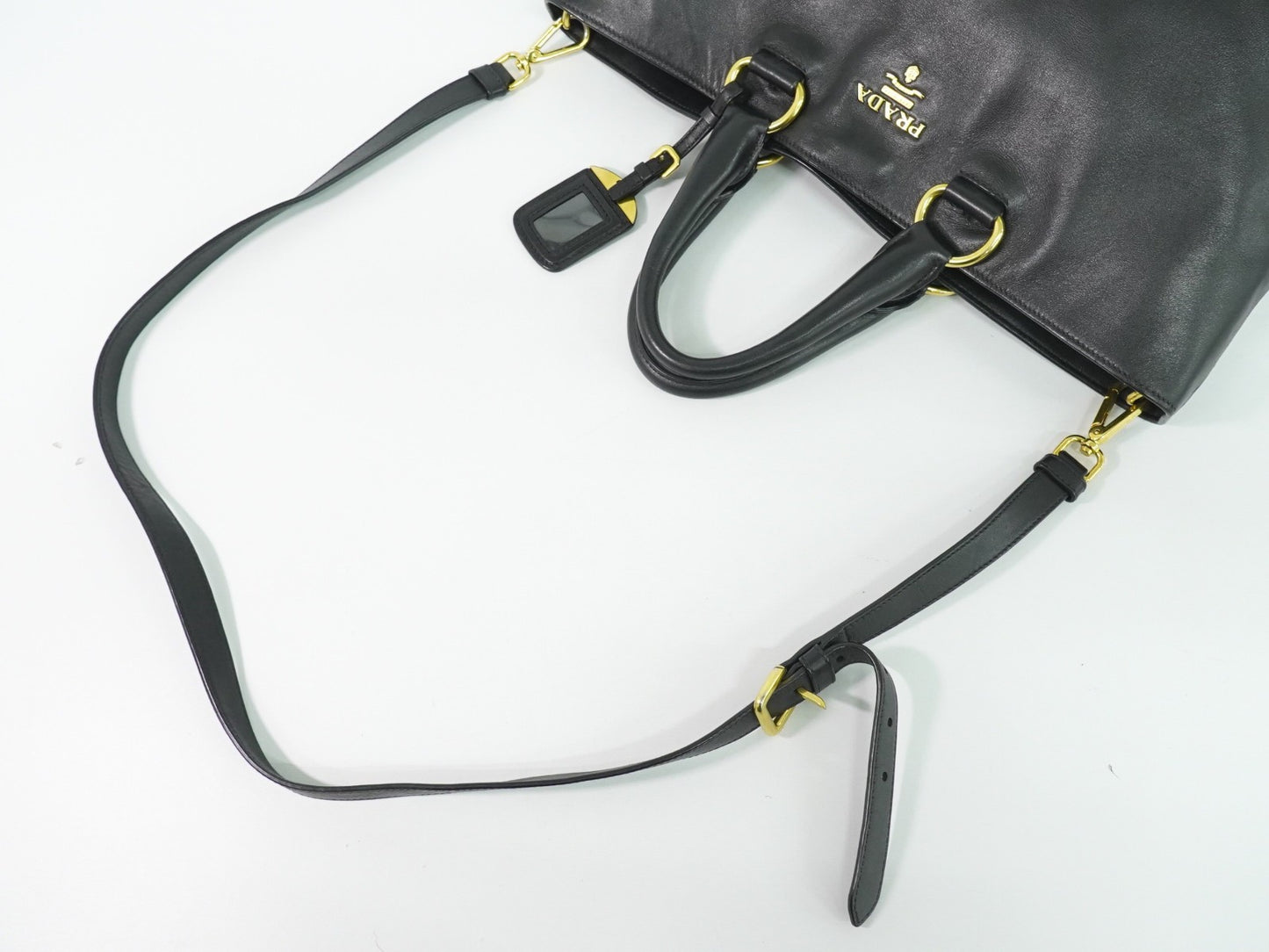 Prada Convertible Shopper Tote Soft Calf, BLACK, LEATHER, Tote bag