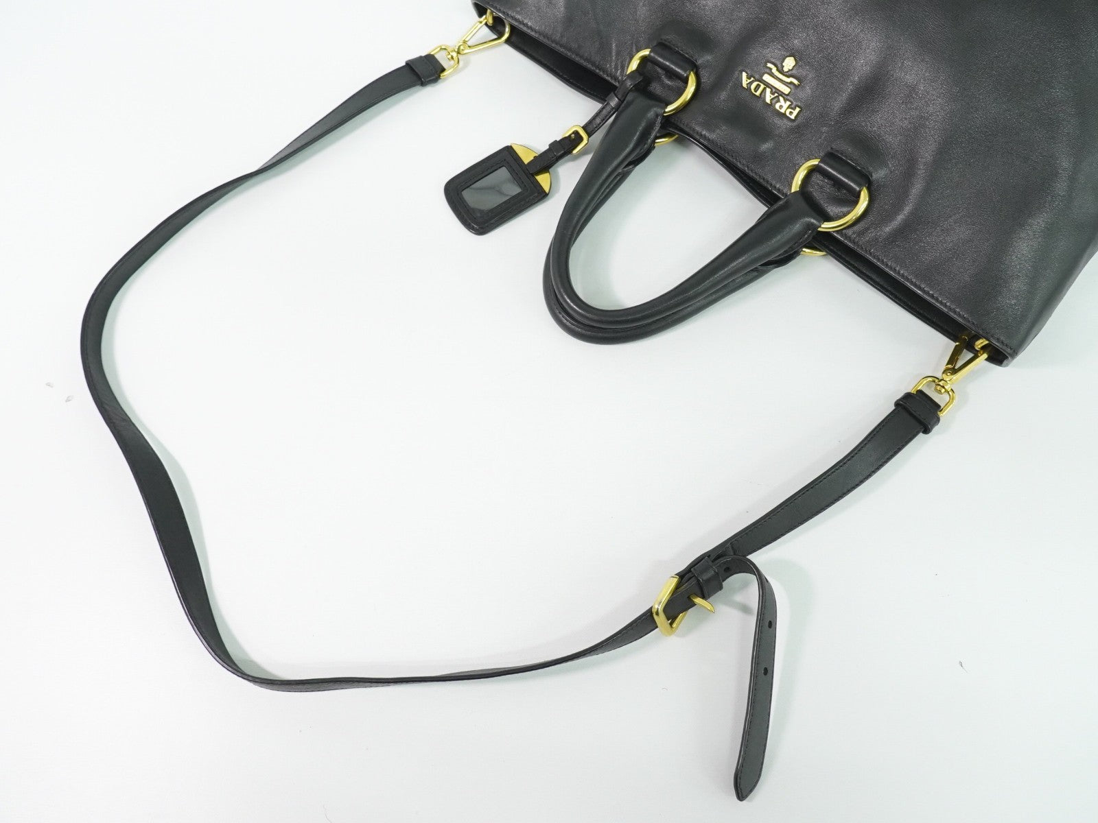 Prada Convertible Shopper Tote Soft Calf, BLACK, LEATHER, Tote bag