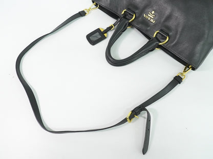 Prada Convertible Shopper Tote Soft Calf, BLACK, LEATHER, Tote bag