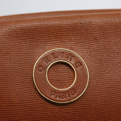 Celine Circle Logo Shoulder Bag Leather, BROWN, LEATHER, Shoulder bag