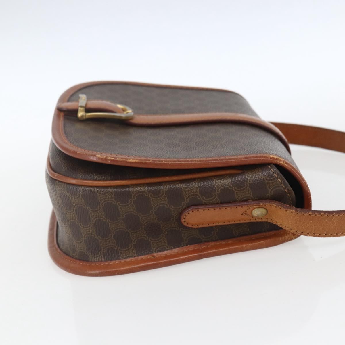 Celine Vintage Macadam Shoulder Bag Canvas and Leather, BROWN, PVC, Shoulder bag