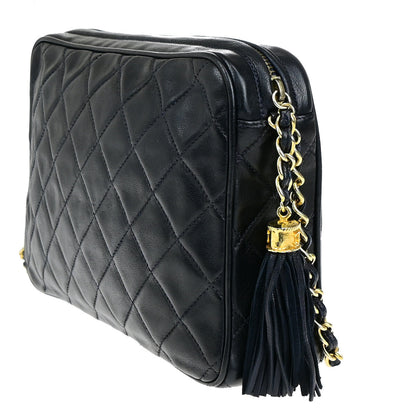 Chanel Vintage Camera Tassel Bag Quilted Leather, NAVY, LEATHER, Shoulder bag