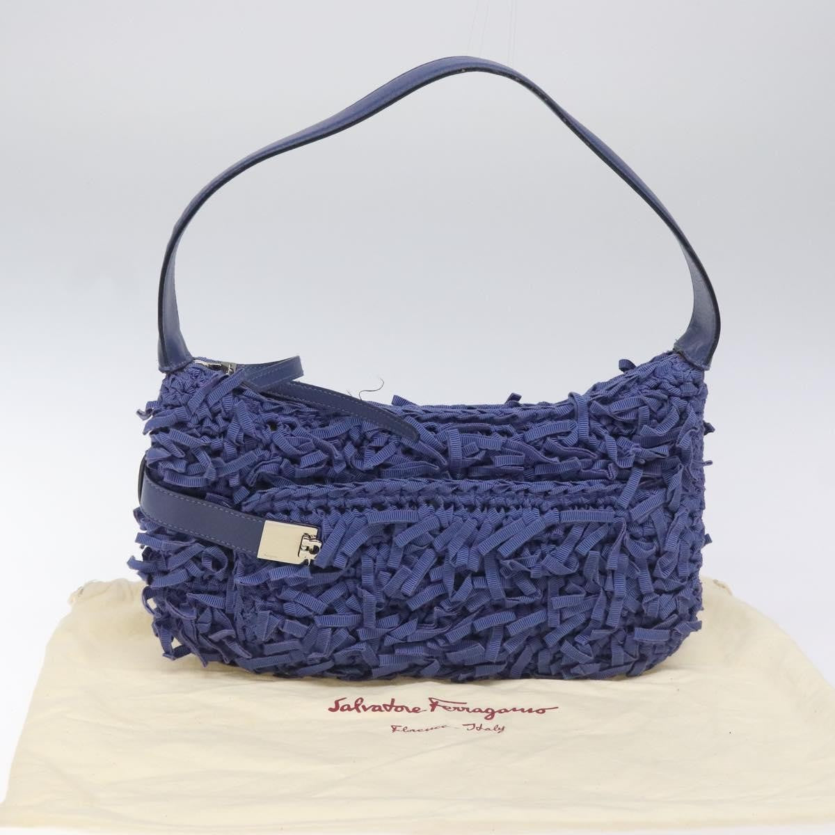 Salvatore Ferragamo Gancini Shoulder Bag Canvas, BLUE, CANVAS, Shoulder bag