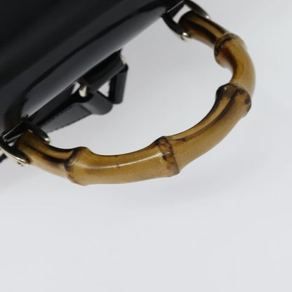 Gucci Vintage Bamboo Backpack Nylon and Patent Leather, BLACK, NYLON, Backpack