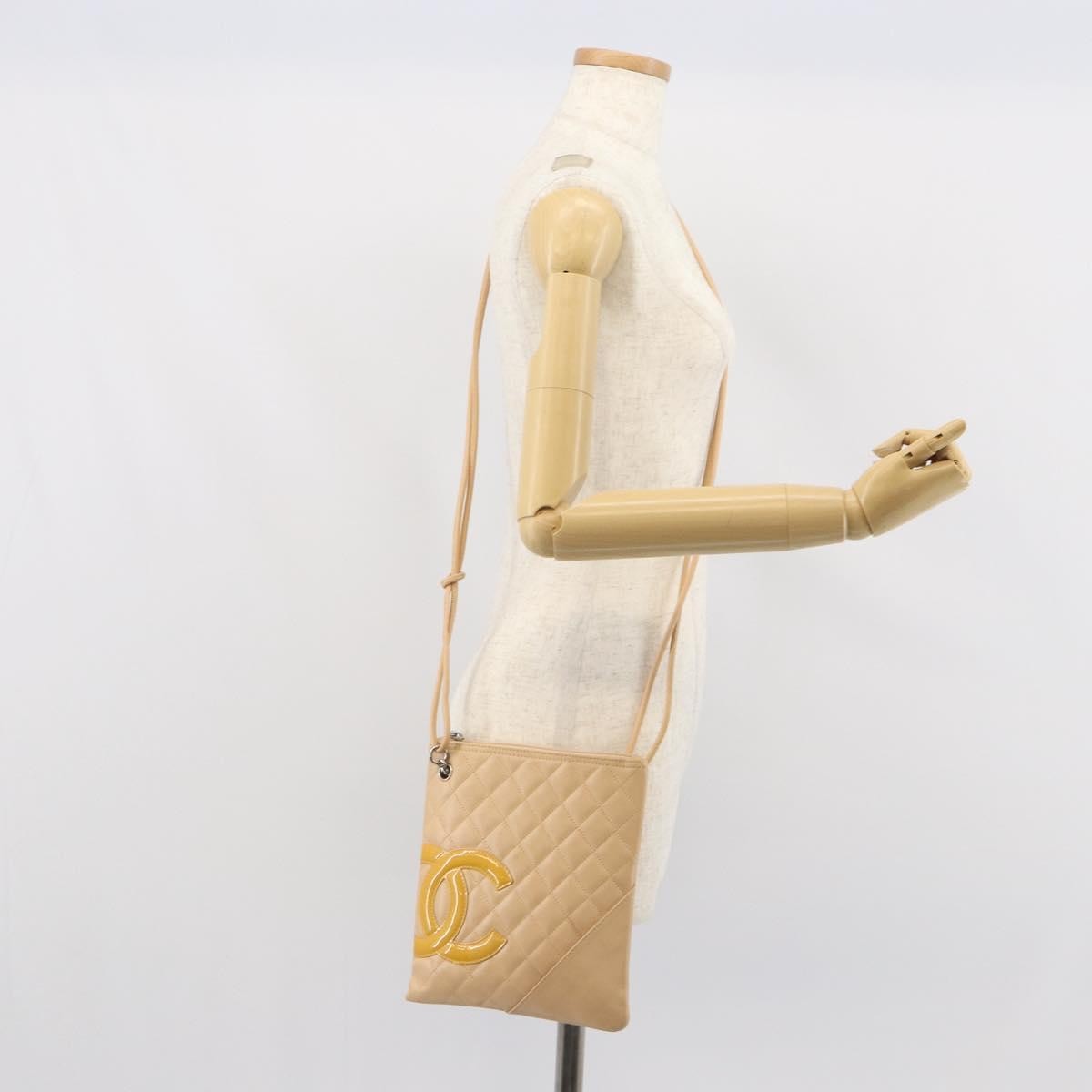 Chanel Cambon Flat Messenger Quilted Leather, BEIGE, LEATHER, Shoulder bag
