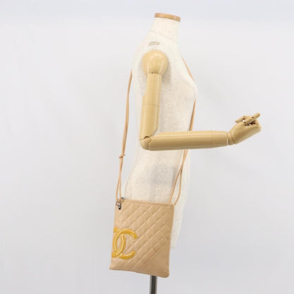 Chanel Cambon Flat Messenger Quilted Leather, BEIGE, LEATHER, Shoulder bag