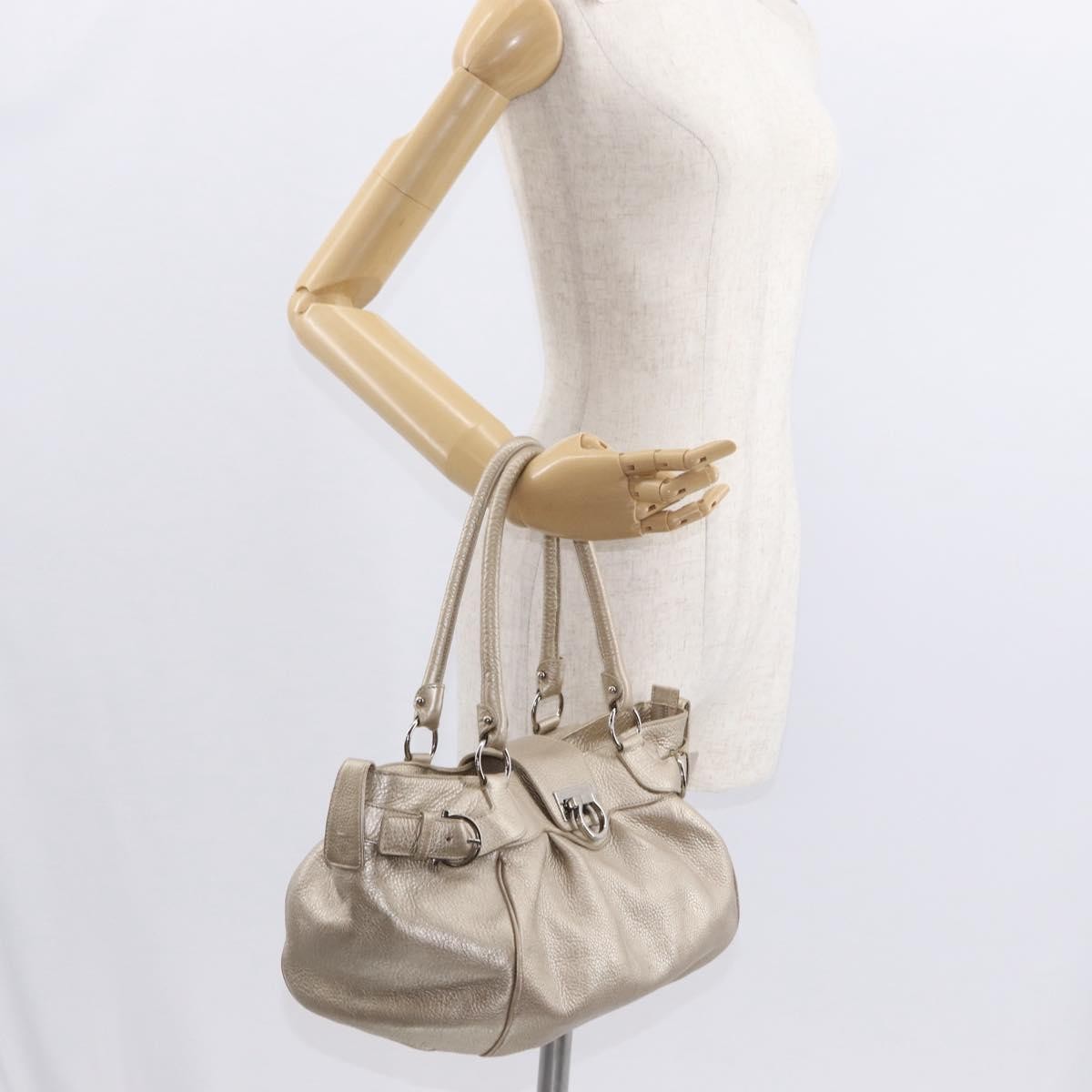 Salvatore Ferragamo Gancini handbag Leather, GOLD, LEATHER, Handbag