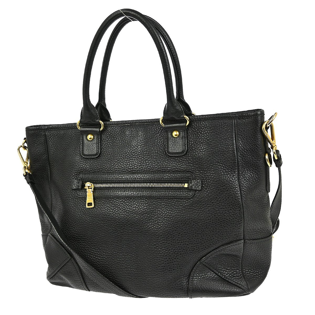 Prada Front Zip Tote Vitello Daino, BLACK, LEATHER, Handbag